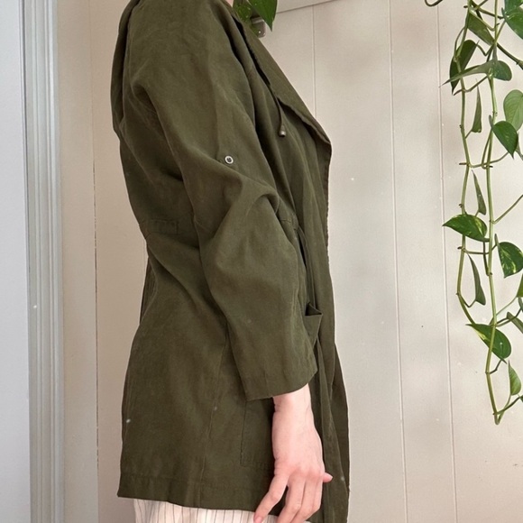 Hiking Rain Jacket Moss Green Attached Hood Coat Size Small Cinch Waist - Picture 11 of 16